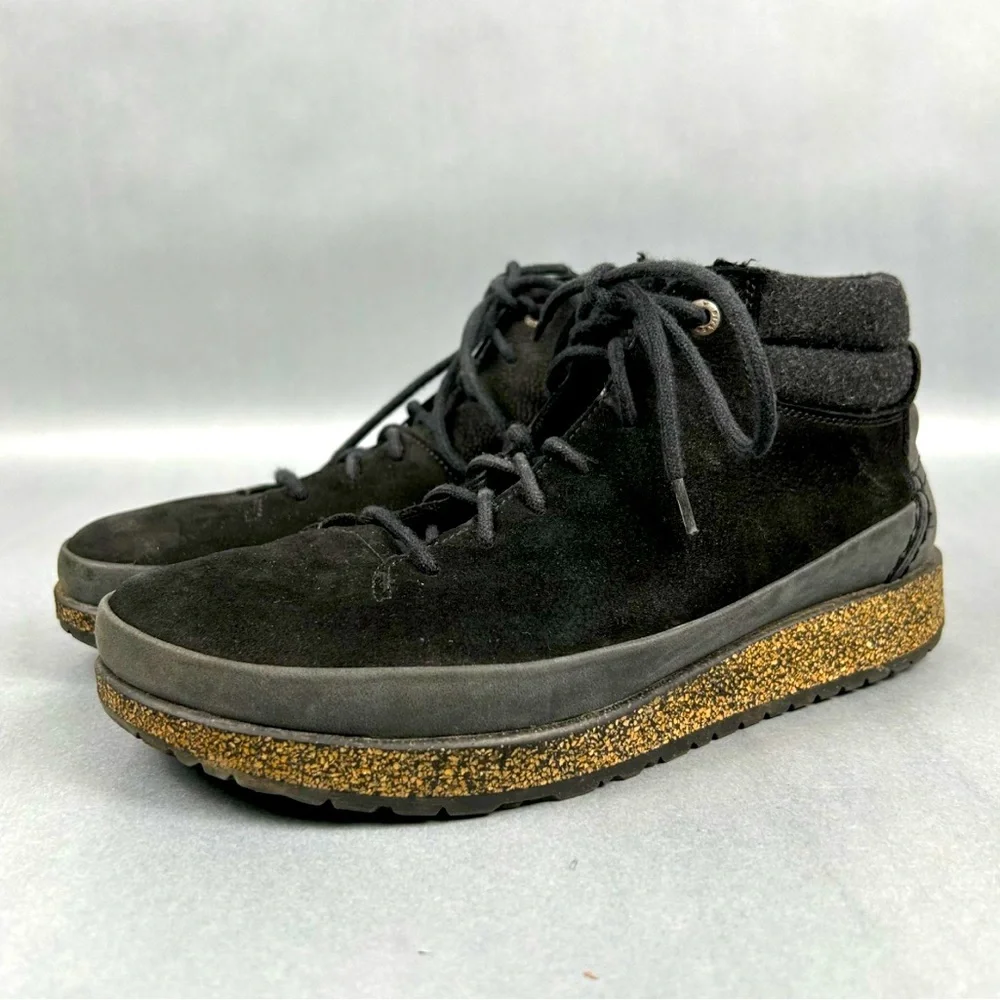 Birkenstock “Honnef High” Black Nubuck Leather Ankle Boot | Woolen Footbed | EUC